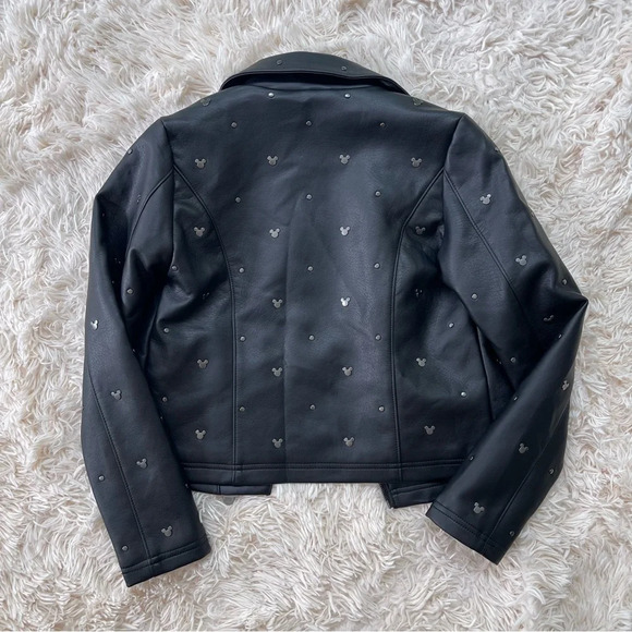 Disney Girls Faux Leather Mickey Mouse Studded Biker Jacket full zip size 11/12 - Picture 8 of 10